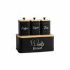 4 Pieces Beverage Sweetener Tea Canister Set Airtight Lid Black Metal Kitchen Storage Silicone