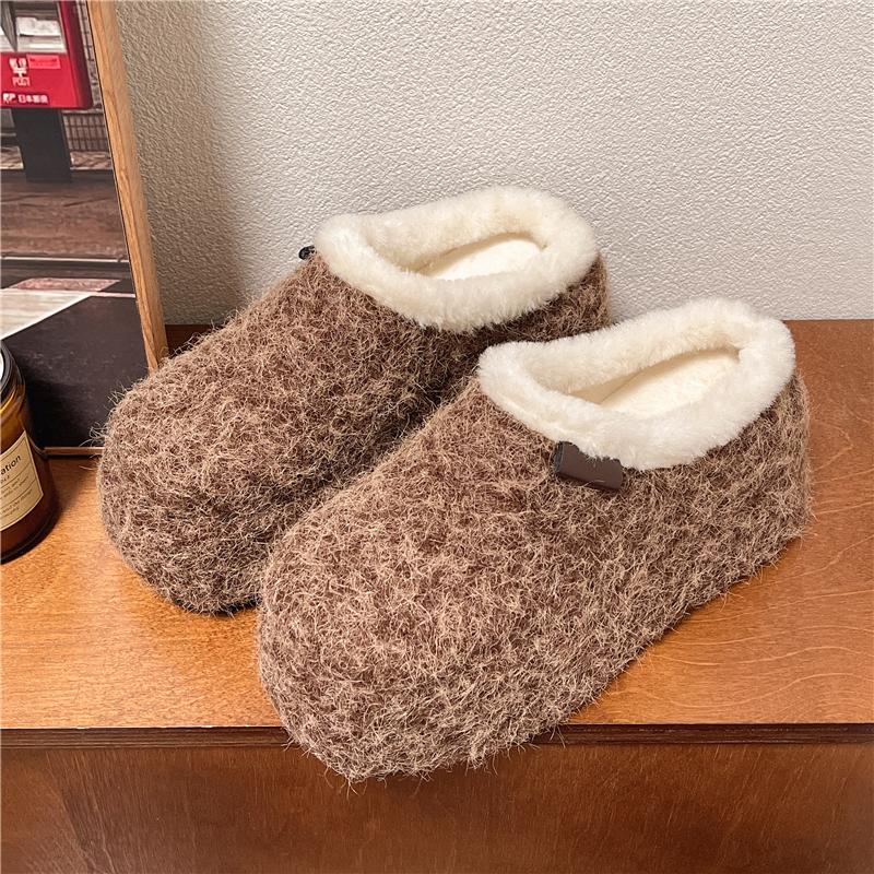 

Меховые балетки на платформе женские хлопковые тапочки модная обувь 2025 тренд зимние короткие плюшевые шлепанцы с открытой пяткой повседневные женские туфли 40 кофейный