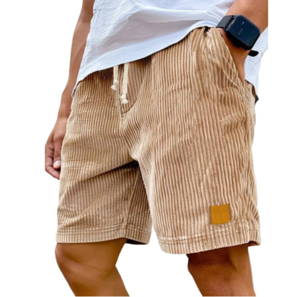 Men Vintage Logo Embroidered Corduroy Drawstring Loose Casual Fashion Shorts Soft Breathable Daily Outdoor Bottoms