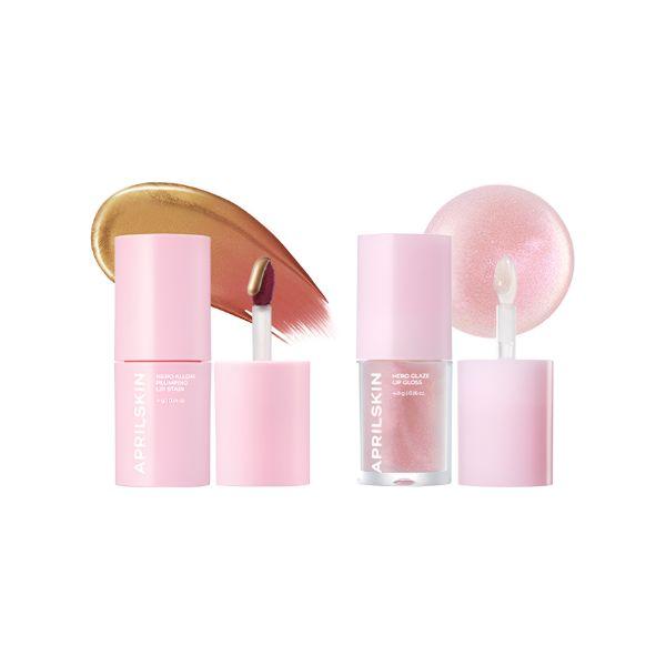 Aprilskin Hero Lip Duo Set All Day Plumping Tint + Hero Glaze Lip Gloss Hyaluronic Acid Moisturizing Glass Lip Care