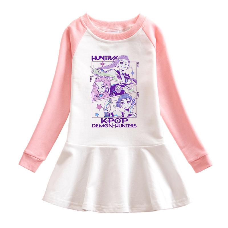 Princess Girls Kpop Rumi Zoey Mira Hunters Print Pleat Mesh Dress