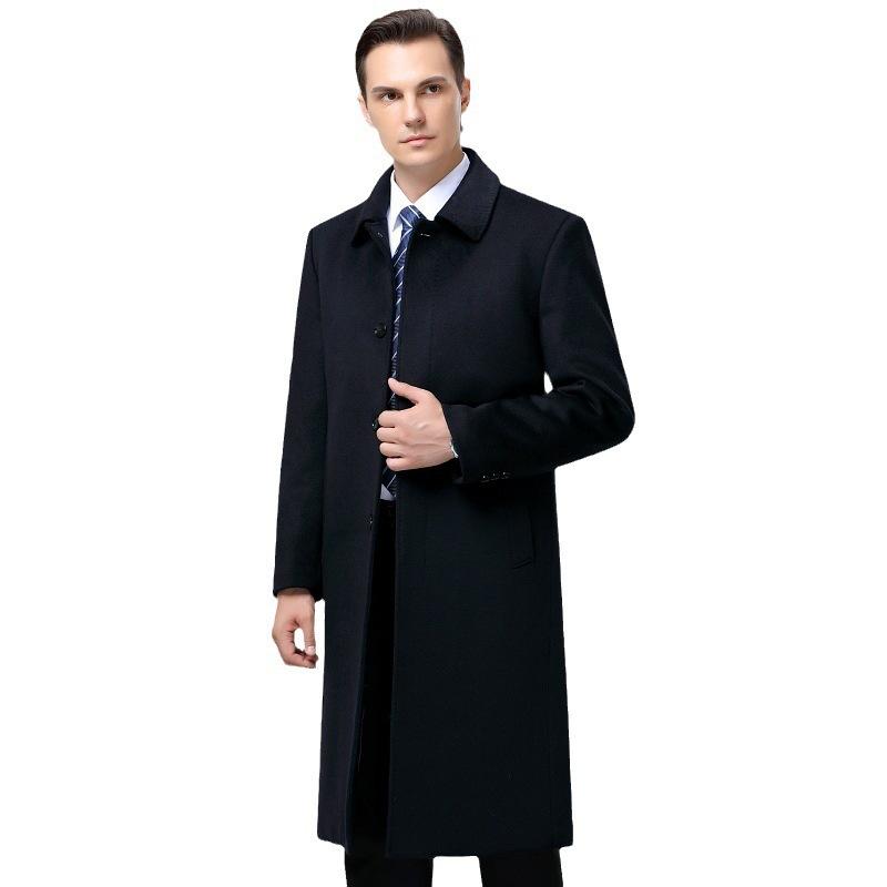 Cashmere Coat Men's Middle-aged and Elderly Woolen Coat Winter Knee-length Men's Wool Windbreaker Thickened Warm Top