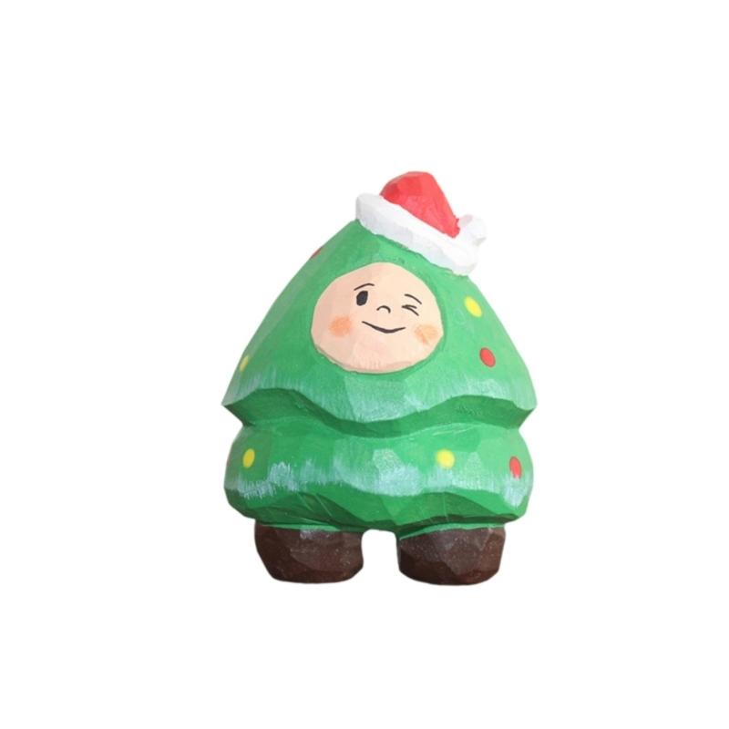 Hand Carved Wooden Santa/Snowman/Tree Figurine Carving Ornament Christmas Miniature Sculpture Table Decorations Gift