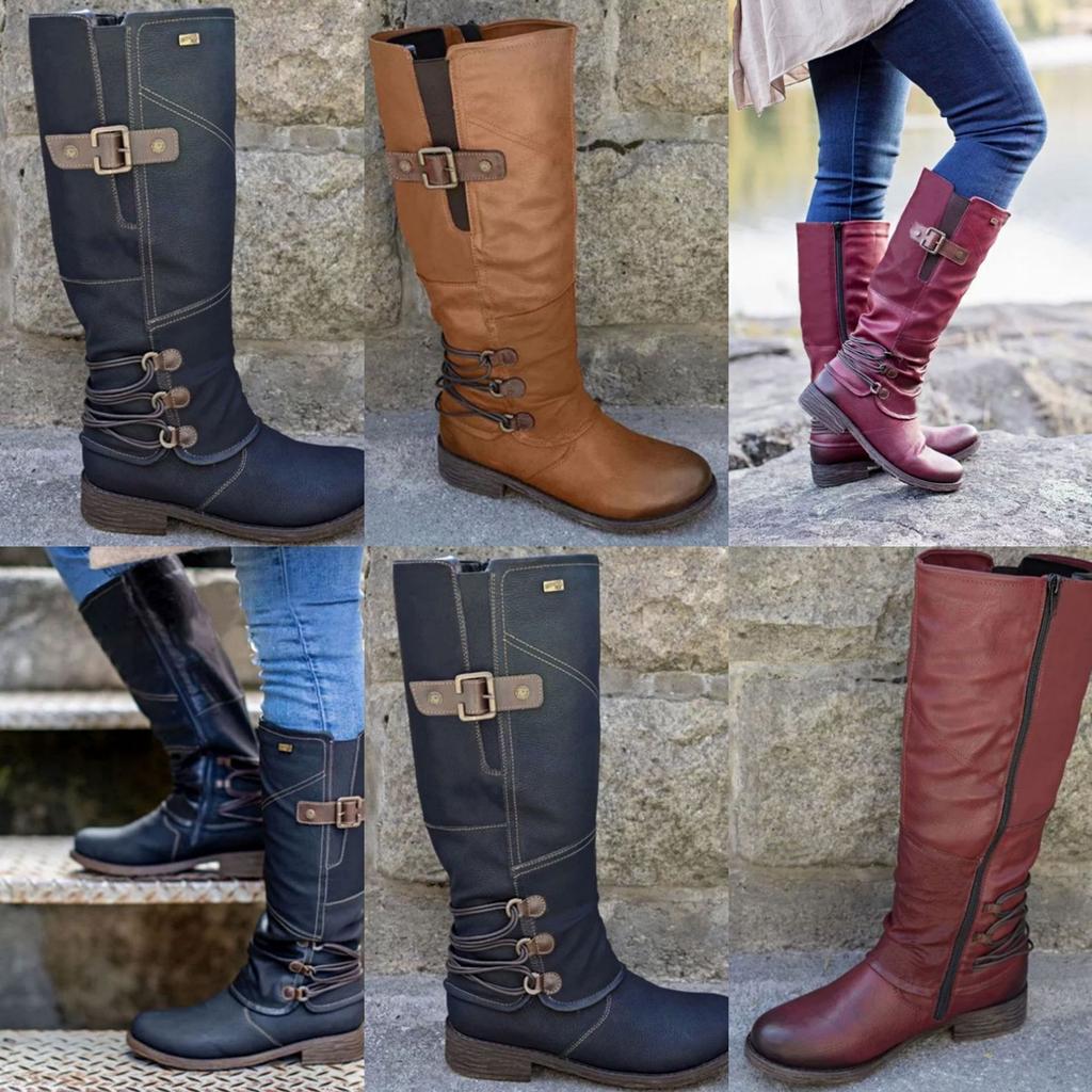 Autumn and winter new thick heel Martin boots large size high tube side zipper women's boots knight boots children