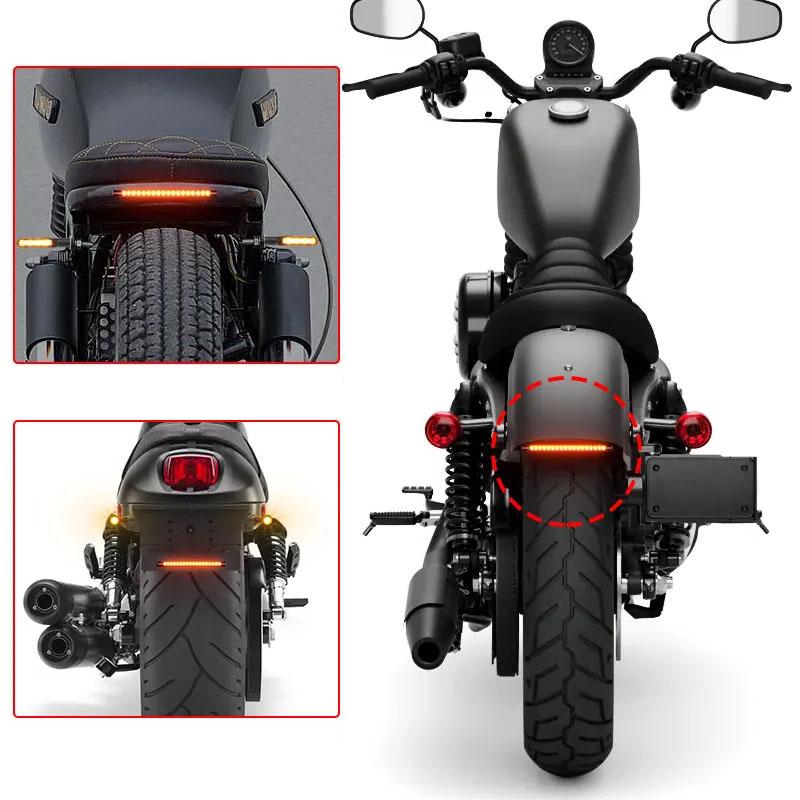 Motorcycle LED Tail Light Strip 12V Yellow Flowing Turn Single Indicator Lights Red Strobe Lamp Brake Lights Decor Light Band