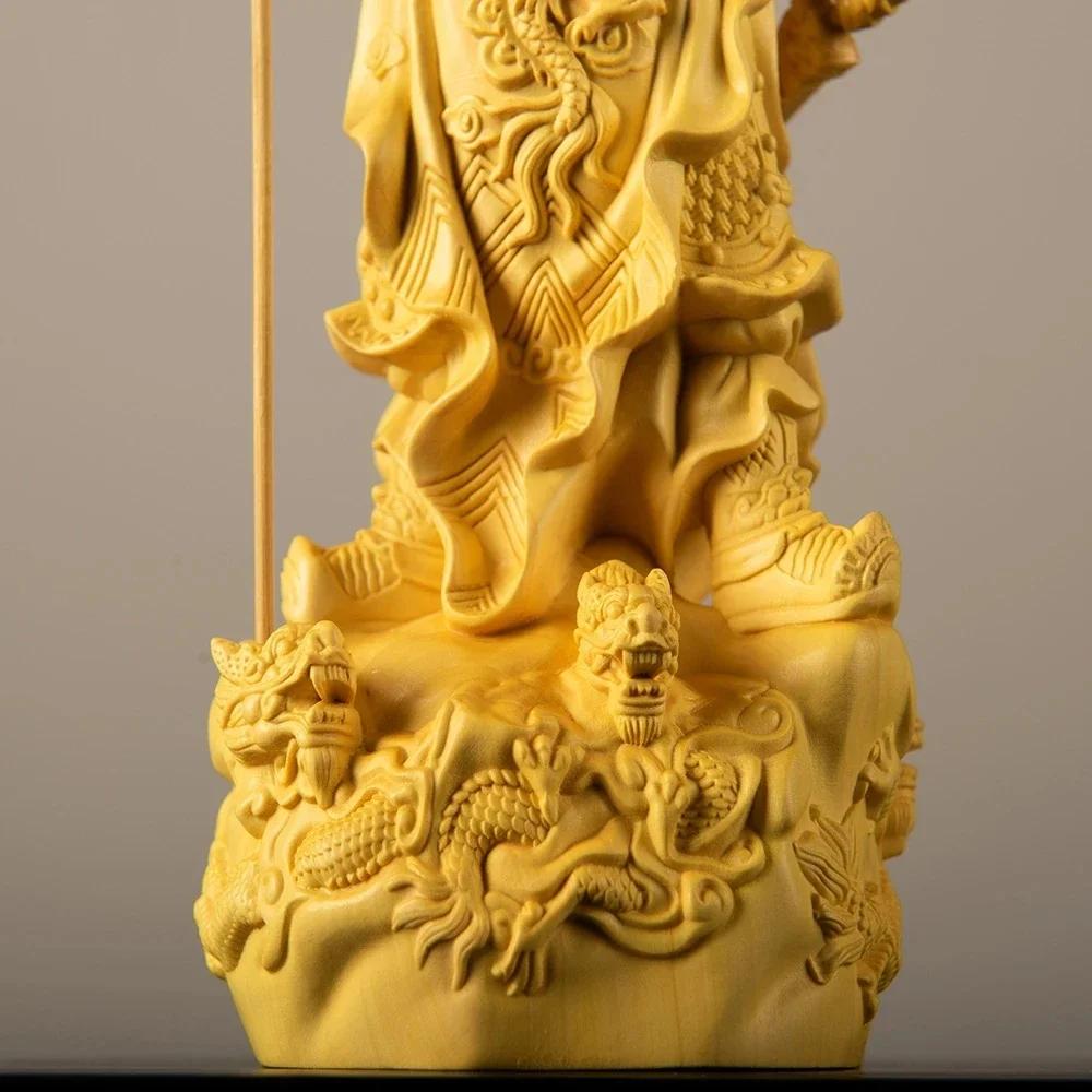 Feng Shui Boxwood Five Banners Guan Yu God of Wealth Home Living Room Ornament