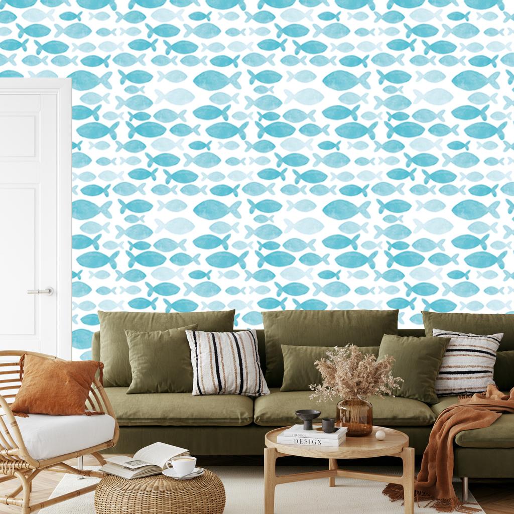 Watercolor Fish Wallpaper for Living Room and Bedroom 50x1000