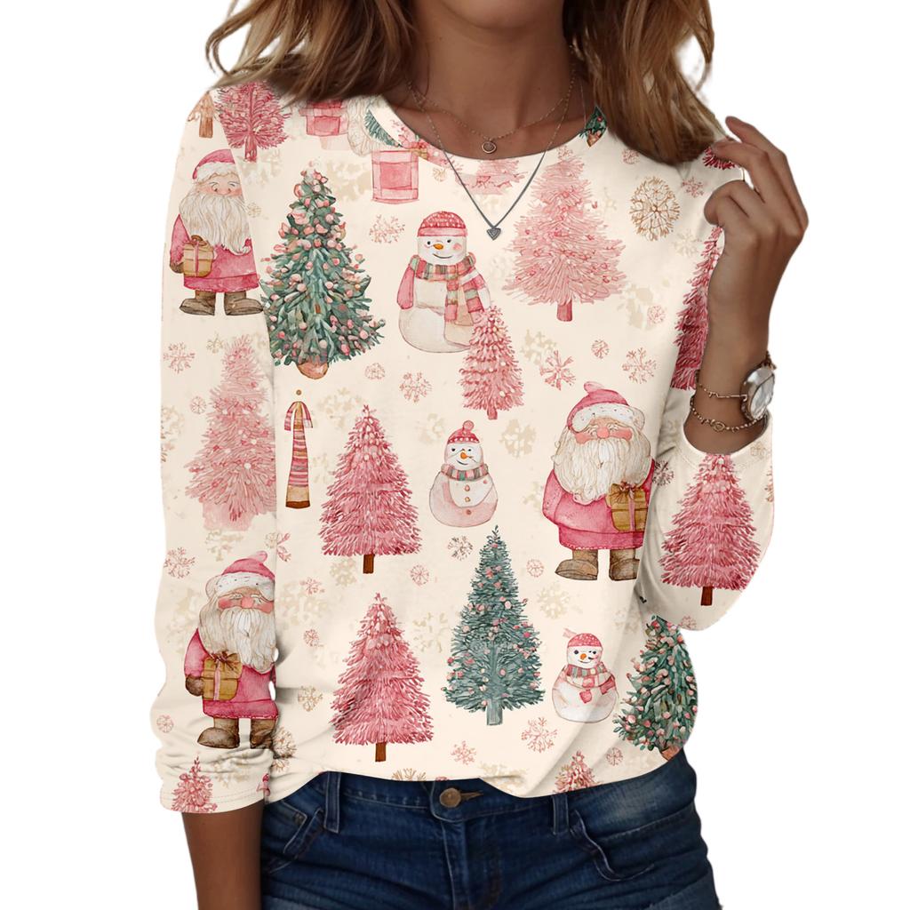 Long Sleeve Shirts For Women Cute Print Graphic Tees Blouses Casual Plus Size Basic Tops Pullover