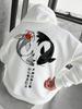 Felpa con cappuccio unisex uomo donna Pesce Koi Stampa Lettere Giapponesi Felpa con cappuccio Manica lunga Top con tasca a marsupio