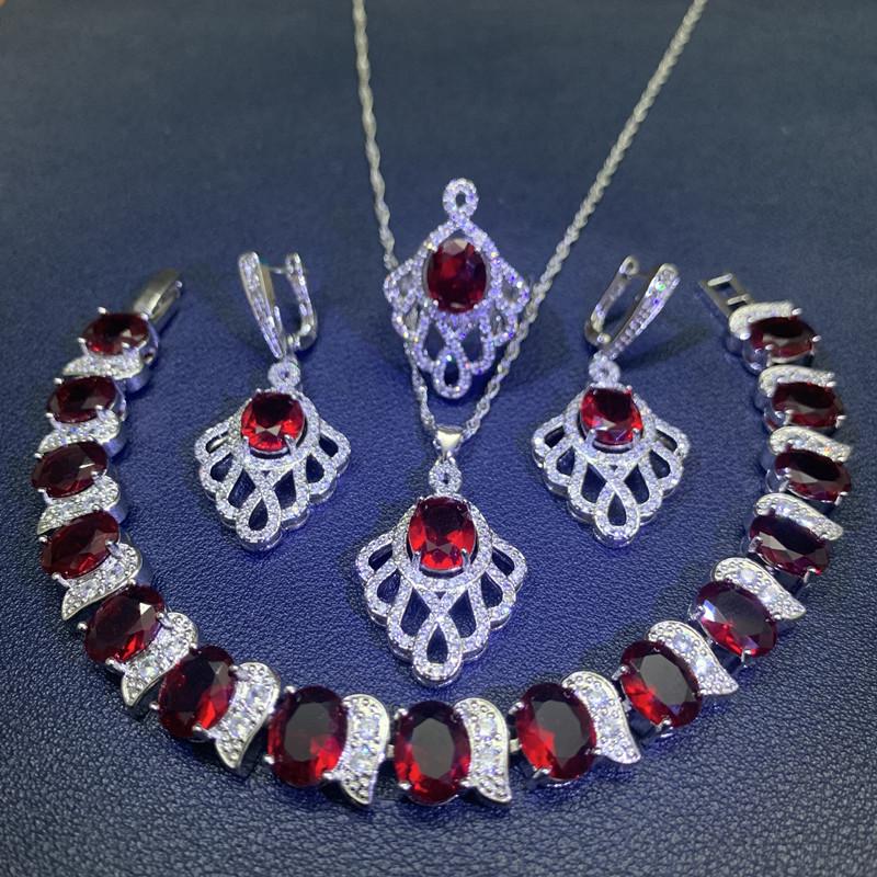 Pink Multi Colored Zircon Set Wedding Engagement Jewelry Four Piece Set Ladys Zircon Bracelet