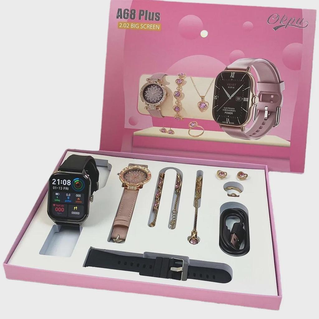 A58 Plus 8-in-1-Smartwatch- und Schmuckset mit Diamanten für Damen