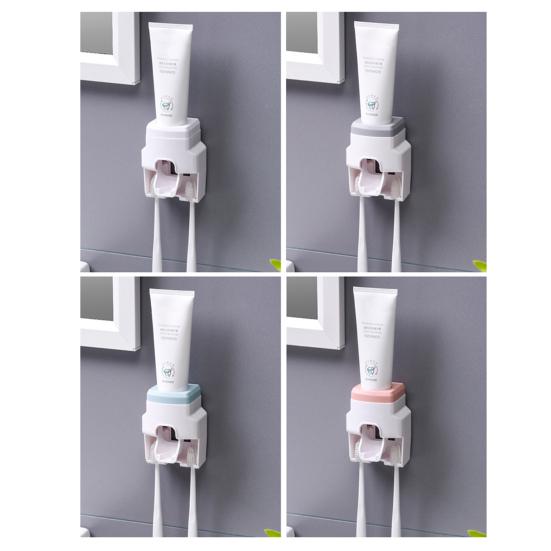 Automatic Toothpaste Dispenser Set Easy To Install Wall-Mounted Toothpaste Squeezer with Toothbrush Holder Bathroom Accessories