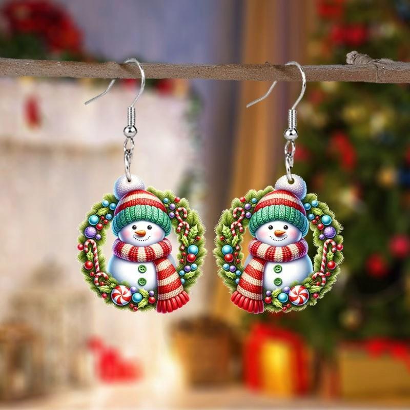 Cross-border new Christmas wreath snowman earrings flat acrylic creative Christmas decoration snowman earrings jewelry