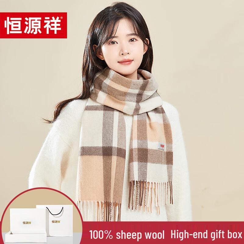Hengyuanxiang Women's 100% Wool Plaid Scarf
