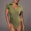 2025 Summer European & American Women's Cotton Ribbed Polo Neck Slim-Fit Short-Sleeve Jumpsuit