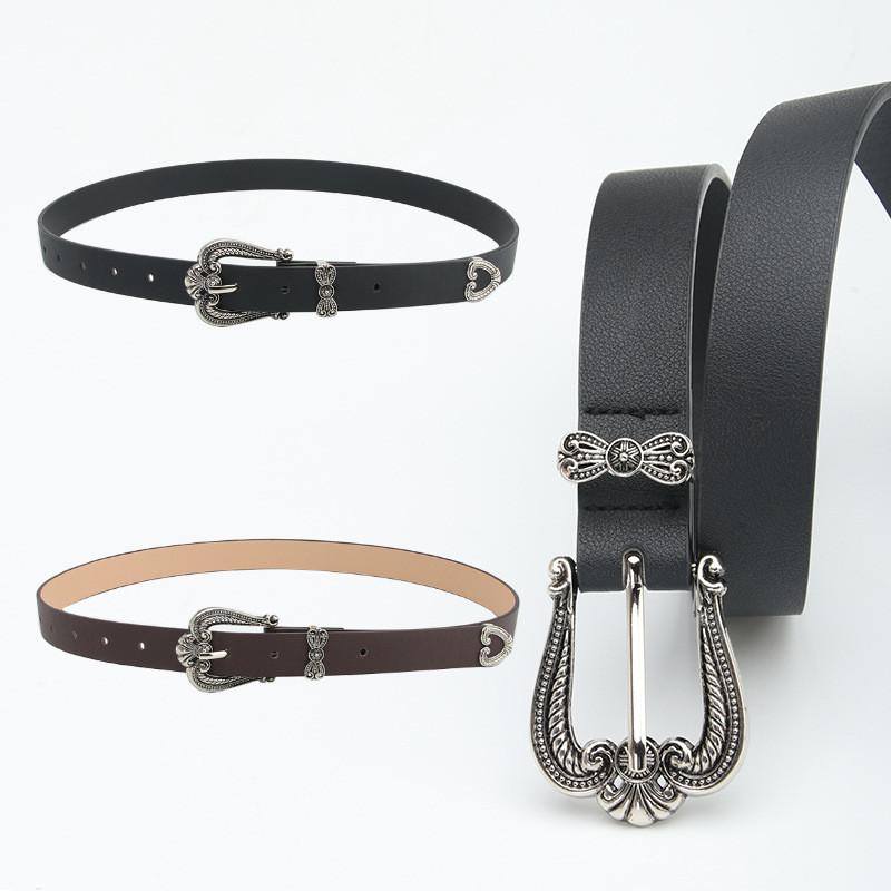 Vintage Crown Pattern Alloy Buckle Leather Belt For Women Stylish Jeans Accessories