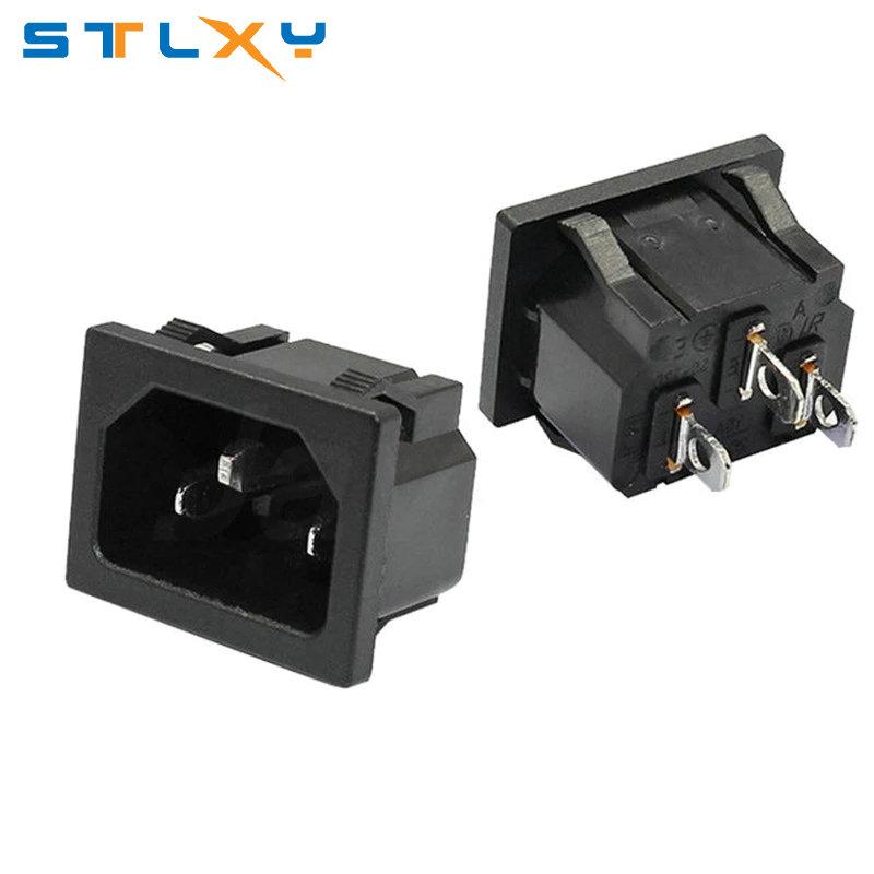 inlet plug connector AC Power Socket 250V red lamp rocker Switch 10A fuse female rewirable power connector plug