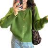 Autumn new crew neck knitted cardigan top women's loose casual and thin soft waxy sweater jacket