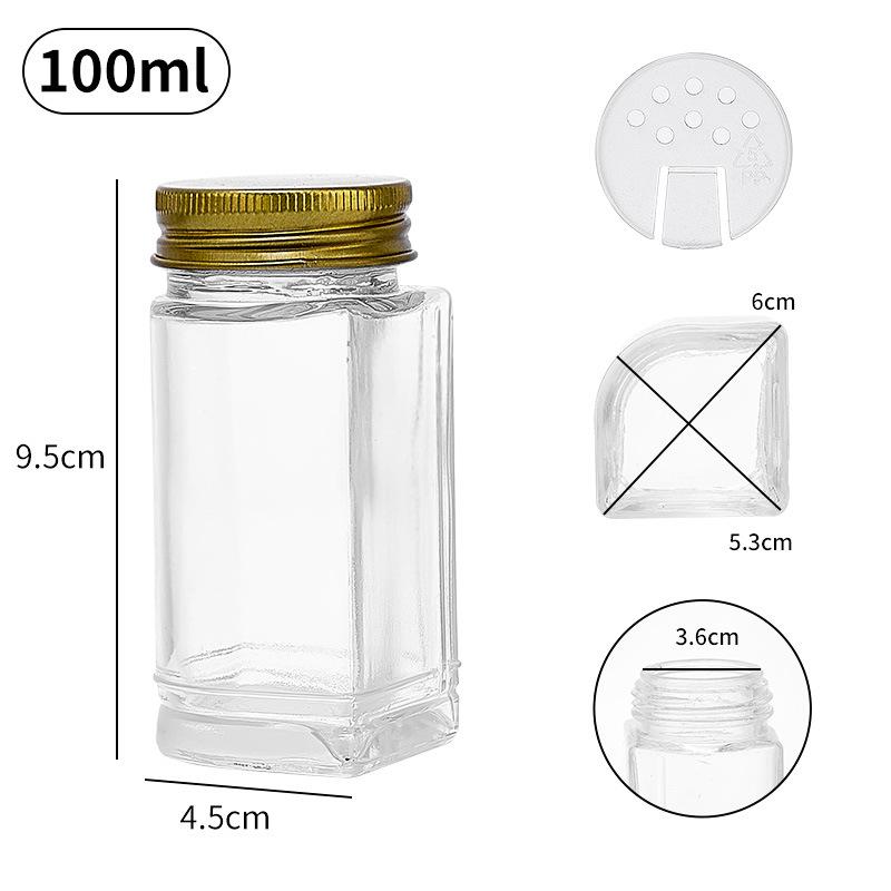 Acacia Wood Glass Seasoning Bottle Set - Pepper, Salt, Spices - 4-Piece Square Sprinkler Jars