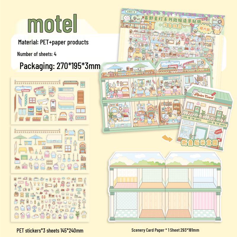 Miniatuur Dierentuin 3D Landschapstickers voor Kinderdagboeken - Wild Sterrenlantaarns & Gezellige Hut Thema