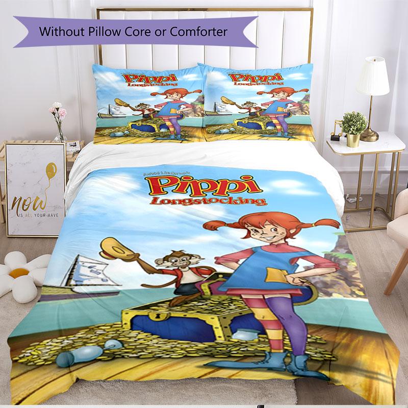 3pcs Duvet Cover Set (1*Duvet Cover + 2*Pillowcase, Without Core), Pippi Longstocking Print Soft All‑Season Bedding Set, Home Bedroom Decor Gift