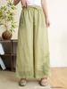 2026 Sommer Damen bestickte Leinen-Hose mit weitem Bein und Kordelzug