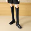 Krazing Pot Microfiber Autumn Winter Shoes Med Heels Flat Platform Size 42 Over-the-knee Boots Slip On Punk Style Elastic Thigh High Boots