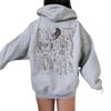 Women's Fleece-Lined Skull Print Hoodie with Kangaroo Pocket