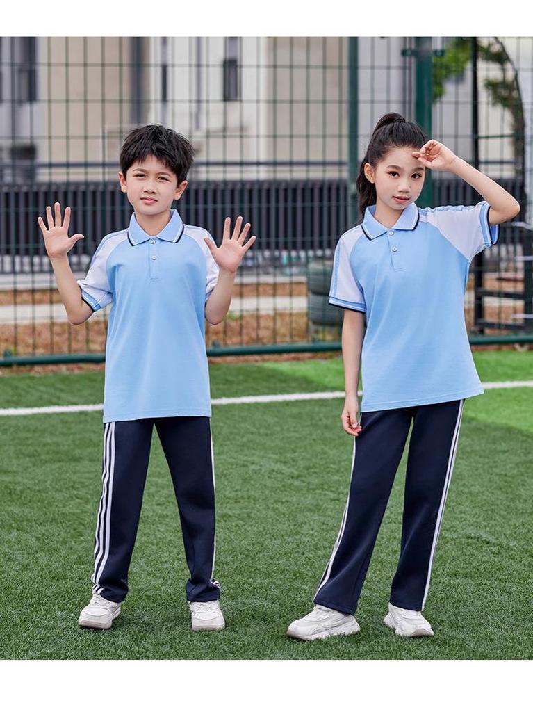 Light Blue Short-Sleeve School Uniform Set for Middle/Junior/High School Students