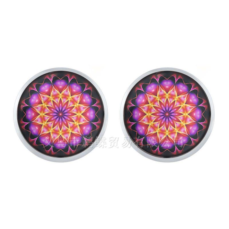 Enamel Mandala Lotus Earrings Henna Yoga Jewelry Stud Earrings For Women Charm Art Picture OM Symbol Buddhism Zen Glass Jewelry