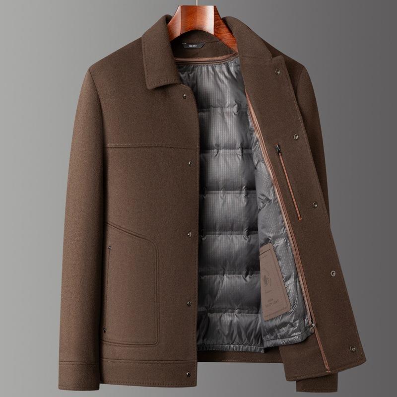 New Light Luxury Thickened Cotton Wool Coat Men's Lapel Wool Coat Autumn and Winter Thickened Down Lining Dad Outfit
