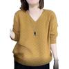 Hollow Out Women's Long Sleeved T-shirt Knitted Sweater Autumn Loose Striped Base Shirt
