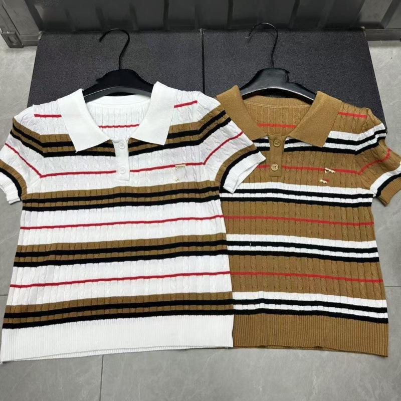 European Striped Knit Lapel Top - Spring Collection, Short Sleeve, Casual and Versatile.