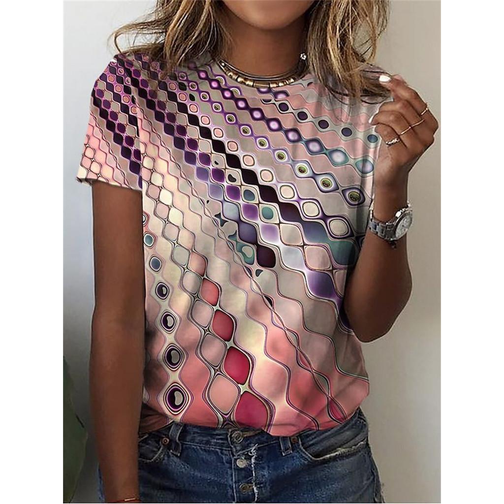 Printed women's round neck loose short sleeved T-shirt animal print top Harajuku streetwear