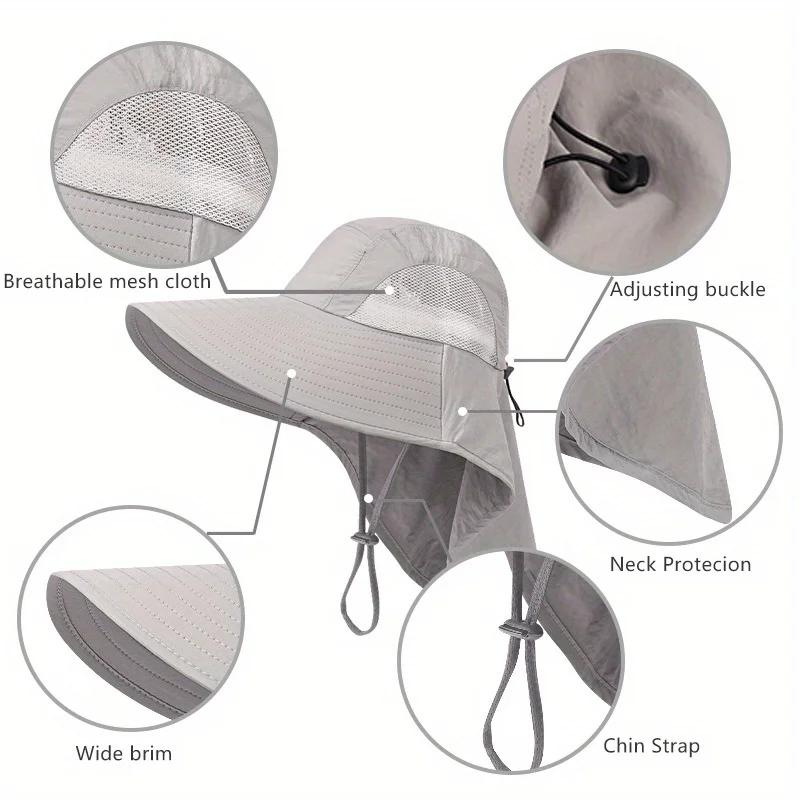 Wide Brim Sun Hat Summer Beach Sun Hat Breathable Adjustable Solid Color Hat for Outdoor Fishing Hiking Camping Summer Vacation