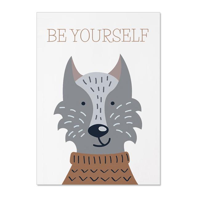 Sika Deer Wearing A Scarf Fox Owl Bear Canvas Nursery Painting Set  Forest  Wall Art Winter Animals Prints Kids Baby Room Decor No Frame