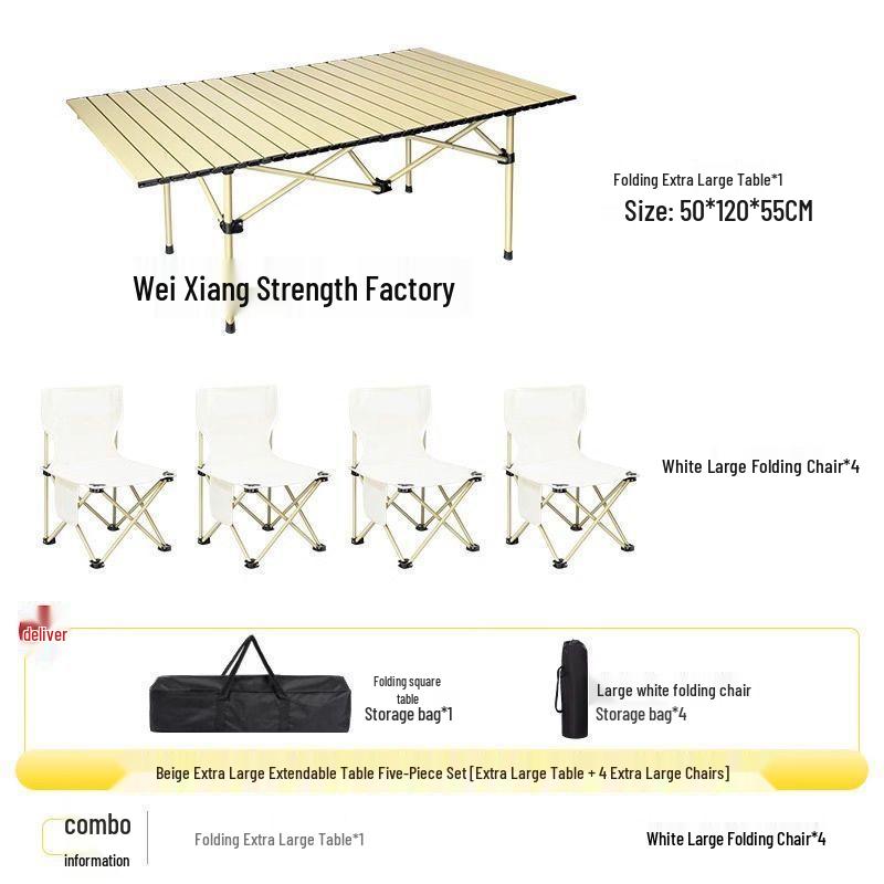 Portable Outdoor Folding Table and Chair Set - Durable Egg Roll Design for Camping, Picnics, & Fishing