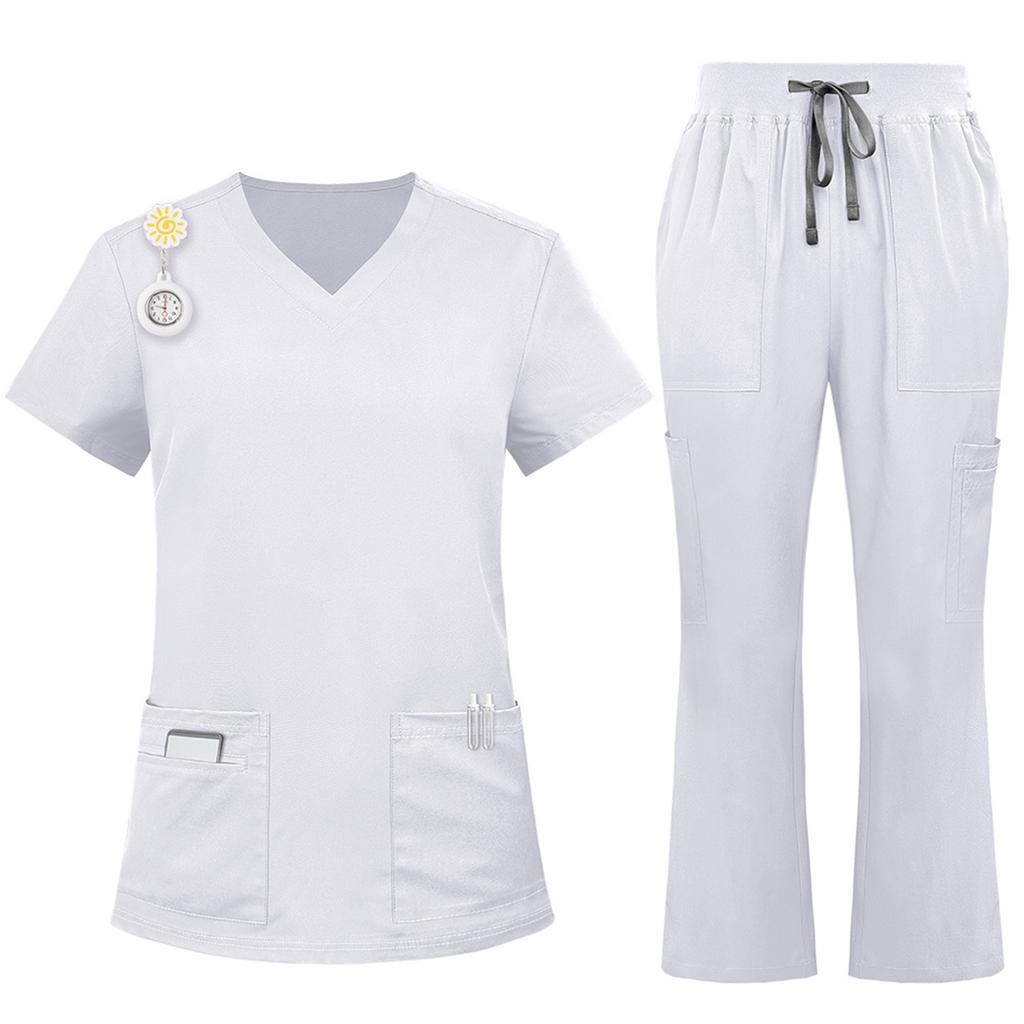 Ladies' Comfortable And Casual Solid Color Short Sleeved Pants Protective Suit Set
