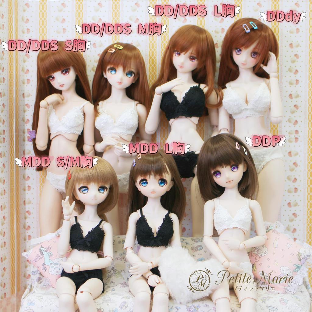 Petite Marie DD DDS Lingerie Bra and Black Smooth Material with Floral Embroidery and Fits 60cm BJD Dolls 1/3 S-Bust Set, Panties, Lace, [No.0196]