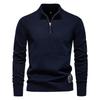2026 Solid Color Pure Cotton Pullover with Male Standing Collar, Sliding Zipper, Form-fitting Men's Knitted Shirt Top