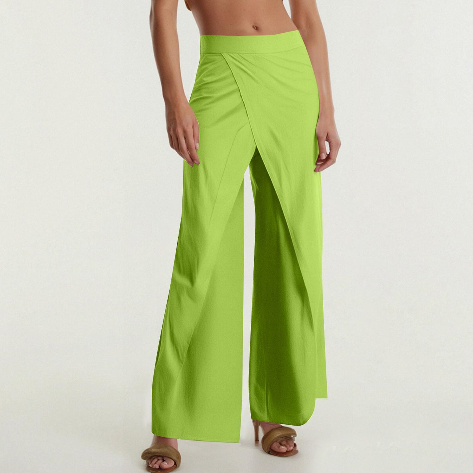 

Жіноча мода суцільний колір спортивні фітнес йога штани широкі штани M зелений