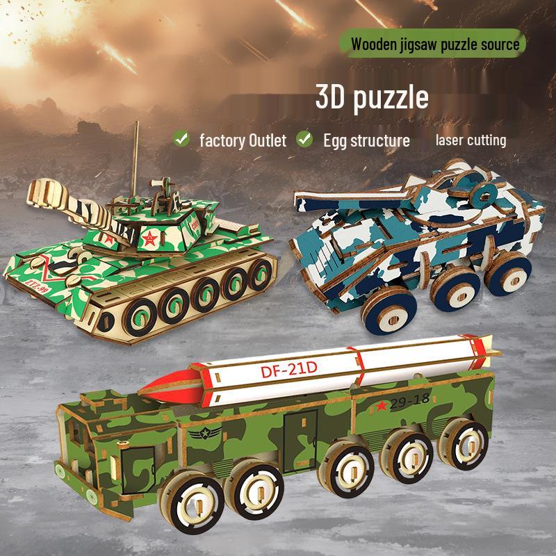 Wooden 3D Military Puzzle Model - Educational DIY Toy for Boys