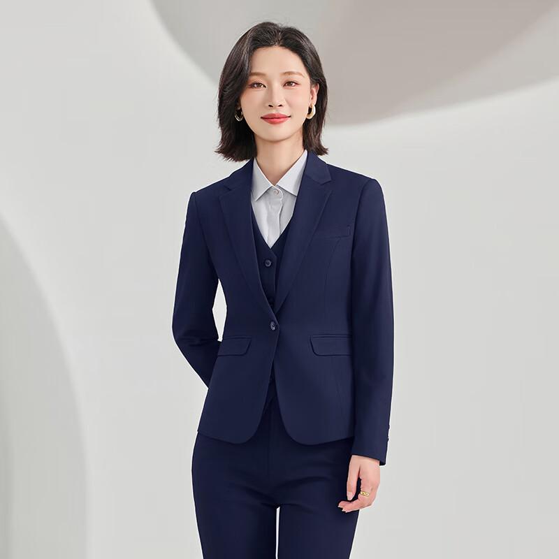 Teluoman Women s Navy Blue Double-Button Suit Set L