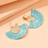 1 Pair Fashion Bohemian Style Fan-shaped Tassel Dangle Earrings For Women Girls Statement Drop Earrings Zircon Accessories