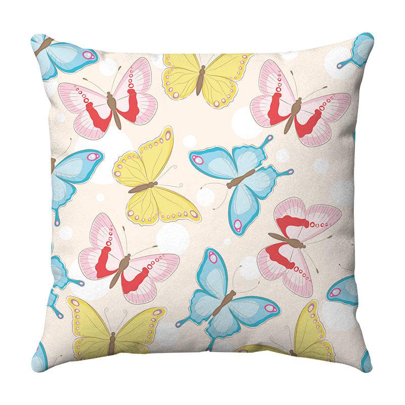 Seamless Watercolor Butterfly Digital Printing Short Plush Pillow Covers for Car Sofa Office Cushion Cover Home Goods 60x60cm
