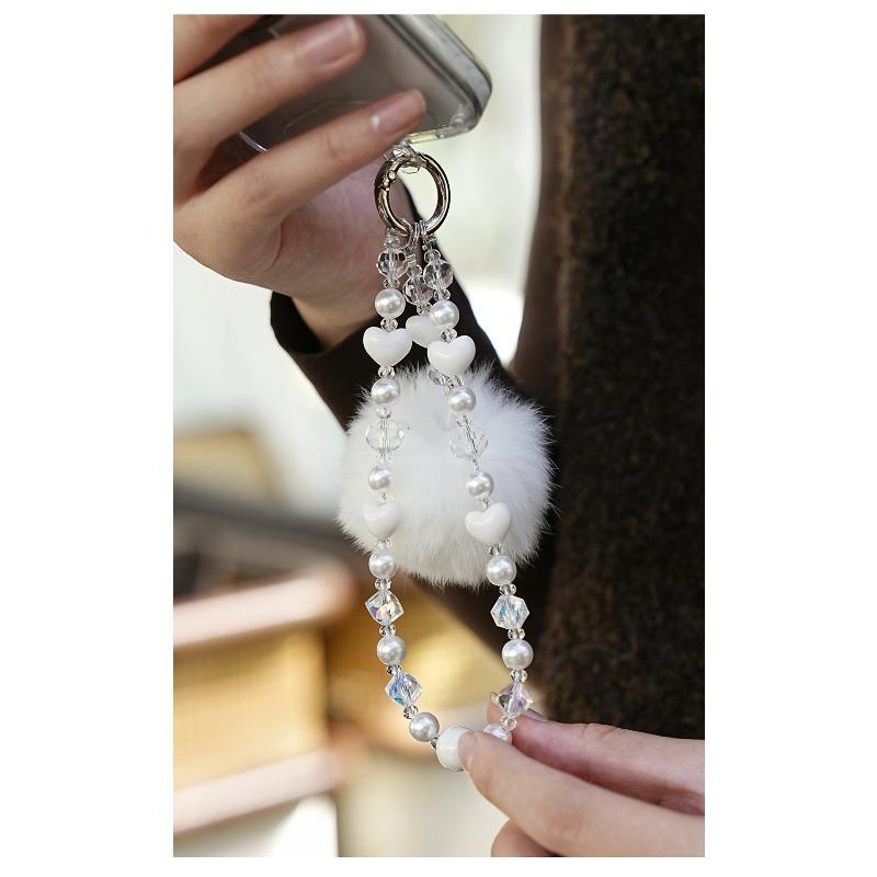 Atmosphere Rabbit Hair Ball Mobile Phone Lanyard Car Key Plush Mobile Phone Pendant Wrist Short