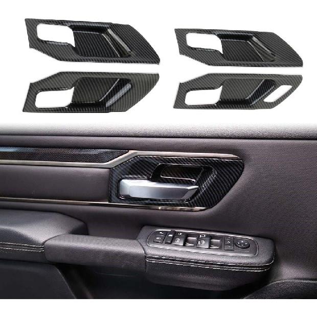 Carbon Fiber Style Interior Door Handle Bowl Panel Cover Trim for Dodge Ram 1500 2019+ (2 Doors)