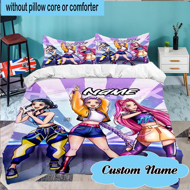 Custom Name 3PCS Fantasy Friends KPop Bedding Set Including 1pc Duvet Cover And 2pcs Pillowcases for Bedroom, Dormitory Gift Home Decor