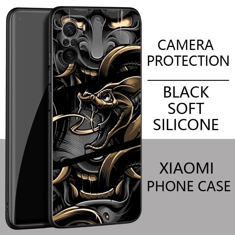 Samurai Oni Mask Tattoo Dragon Art Poco X3 NFC Case For Xiaomi POCO F3 F4 F5 Pro X3 X4 Pro 5G GT X5 M3 M4 M5 C51 C55 Phone Cover