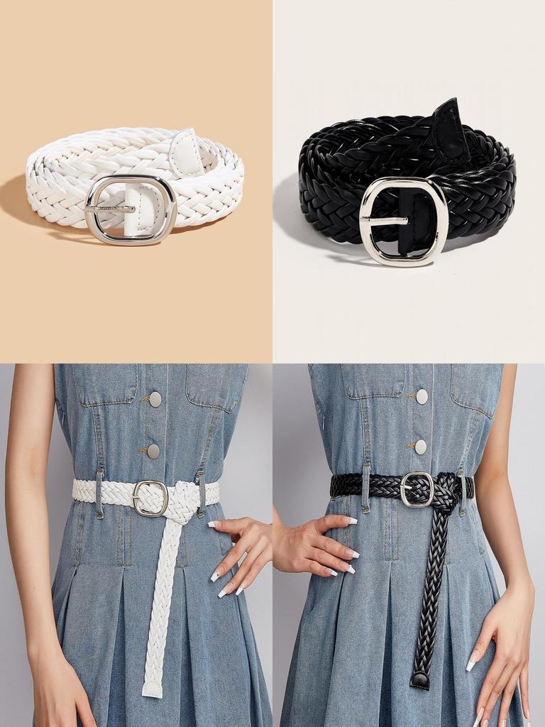 Womens Fashion Belt With Woven Pu Material For Casual Dress And Retro Style